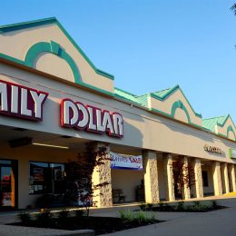 Family Dollar and row of stores exterior